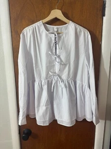Women's Babydoll Peplum Blouse Shirt Puff Long Sleeve Medium White Exlura Chic - Picture 1 of 3