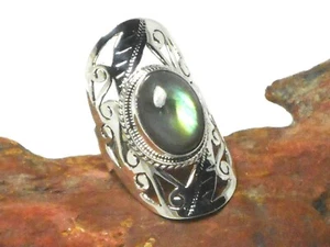 Fiery Oval Labradorite Sterling Silver 925 Gemstone Ring - (P) - Picture 1 of 4
