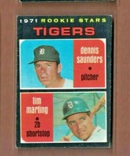 1971 Topps Baseball Card Detroit Tigers Rookies Tim Marting Dennis Saunders #423