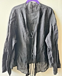 Camicia blusa oversize lino nero Massimo Dutti nuova con etichetta cravatte taglia L BOHO CHIC - Foto 1 di 8