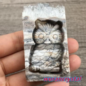 Natural Carved Owl Quartz Crystal Cluster Point Owl Specimen reiki Healing 1pc - Picture 1 of 7