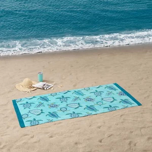 Mainstays Beach Collection Sea Turtles Cotton-Blend Beach Towel - Picture 1 of 4