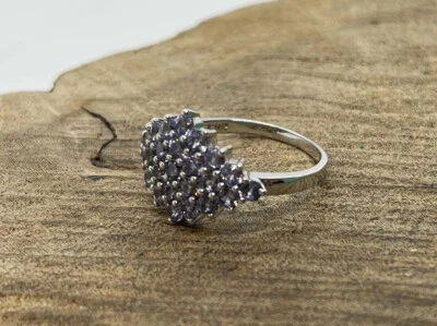 Anel de coquetel prata esterlina tanzanita sunburst banda cluster fino - tamanho 7 - Imagem 1 de 4