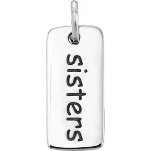 Small Sterling Silver "Sisters" Tag Charm - Picture 1 of 3