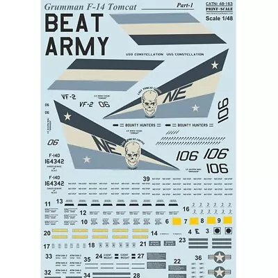 Print Scale 48-163 Decal 1:48 Grumman F14 Tomcat Part1 The complete set 1,5 leaf - Image 1 of 4