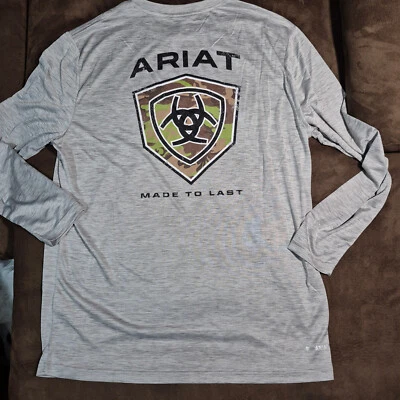 Camiseta ARIAT Manga Larga Cargador Camuflaje Escudo Gris Jaspeado Cuello Redondo MEDIANA Foto 1 de 4