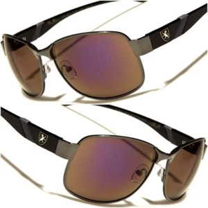 Mens Purple Mirrored Lens Slick Modern Elegant Sporty Rectangle Golf Sunglasses - Picture 1 of 3