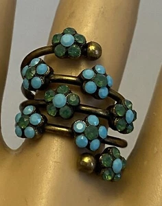 Michal Negrin Long Wrap Turquoise Swarovski Crystals Scattered Flowers size 7 - Picture 1 of 11