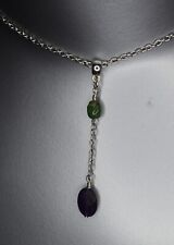 Amethyst aventurine bead charm pendant choker necklace silver plated boho 43cm