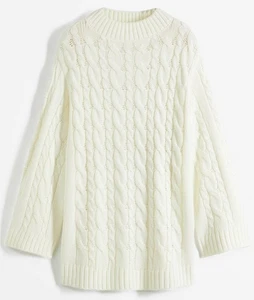Oversized Pullover mit Zopfmuster Gr. 48/50 Wollweiß Damen-Pulli R-Ware Neu - Bild 1 von 1