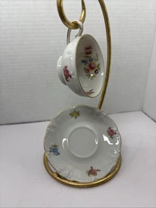Winterling Bavaria Germany China Demi Cup& Saucer Multi Floral Fluted Gold Trim - Picture 1 of 12