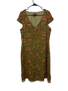 Abito midi The J Peterman Company vintage verde seta perline cappuccio manica taglia 16 - Foto 1 di 9