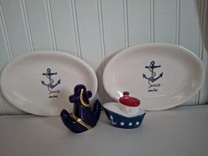 2 Rae Dunn Magenta Oval 8Lx6W Appetizer Plates Ceramic Nautica Free Salt Pepper - Picture 1 of 24