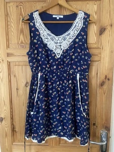 New Look Blue Floral Tunic Size 16 Mini Dress 14/16 Boho Chic Ditsy Lace - Picture 1 of 8