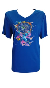 Damen T-Shirt, Blau, Traumfänger, Strass - Bild 1 von 1