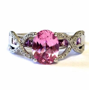 10k white gold .14ct SI2 H womens diamond gemstone pink topaz ring band 3.7g 7 - Picture 1 of 8