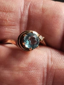 Art Deco Nouveau vintage 12K solid rose Gold hand made blue topaz diamond ring - Picture 1 of 9