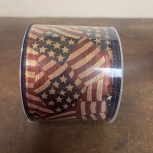 NEW American Flag Star Spangled 2.5” Metallic & Polyester Ribbon 3 Yards Wired - Picture 1 of 5
