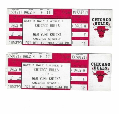 Chicago Bulls vs New York Knicks Unused Basketball Tickets From 12/17/1993 - Image 1 of 2