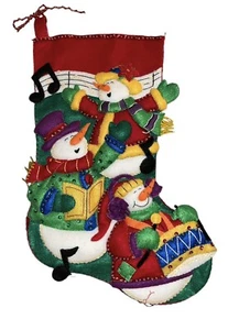 Completed Vintage Dimensions 18" Felt Stocking Snowmen Choir / Band - Picture 1 of 2