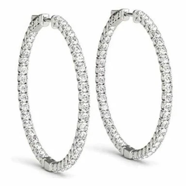 14K White Gold Over 2CT White Diamond Inside Out Large Hoop Earrings Lab Created - Image 1 of 4