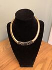 As Is - Crown Trifari Omega Gold Tone Choker with Black Enamel Necklace