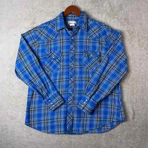 Wrangler Herren Gr. XL Pearl Snap Flanell kariert kariert blau Rancher Hemd Baumwolle - Bild 1 von 7