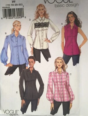 NEW/VINTAGE 2009 VOGUE SEMI FITTED SHIRT / BLOUSE PATTERN V8598 16-22 - Image 1 of 2