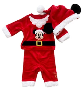 Disney Store Mickey Mouse Santa With Hat Christmas Outfit Set For Baby 0-3 Month - Picture 1 of 11
