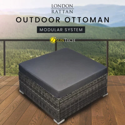 LONDON RATTAN Outdoor Ottoman Modular Wicker 1 Seater Lounge Furniture Grey - image 1 of 4