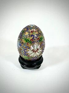 Cloisonné Ei wohl China auf HOLZSOCKEL (Originalgröße Hühnerei) - Bild 1 von 10