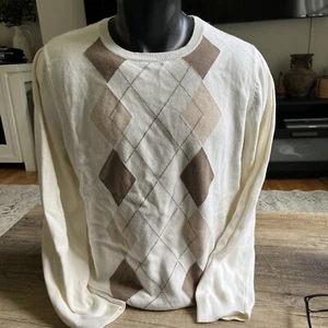 Izod Pullover Pulli Damen Gr. XL weiß beige hellbraun Argyle V-Ausschnitt klassisch - Bild 1 von 5