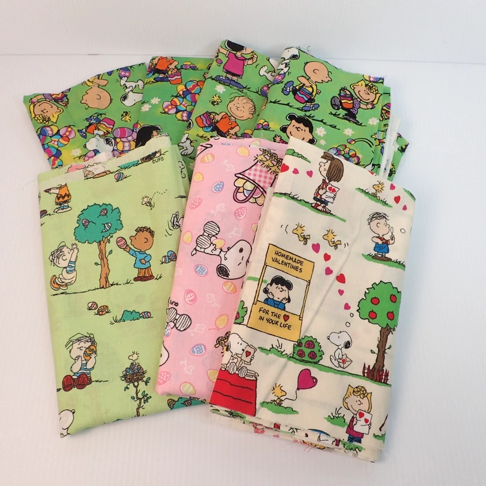 Lote de 7 piezas de tela marrón Peanuts Snoopy & Charlie con temática de Pascua San Valentín Foto 1 de 4