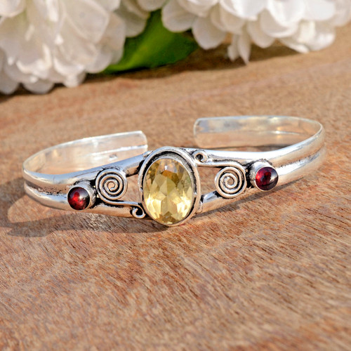 VALENTINO Bracciale in argento sterling 925 pietra preziosa topazio citrino e granato per festa della mamma