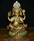 11.6" Old Tibet Copper Painting Ganesh Lord Ganesha Elephant God Buddha Statue