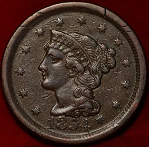 1854 Philadelphia Mint Copper Braided Hair Large Cent - Picture 1 of 2