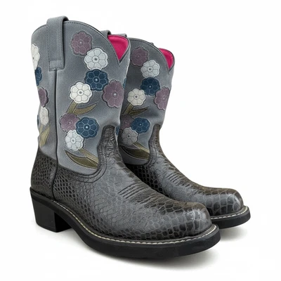 Ariat Doll Baby Floral Women's Western Cowgirl Boots Grey Cowboy size 10 Fatbaby - Image 1 of 4