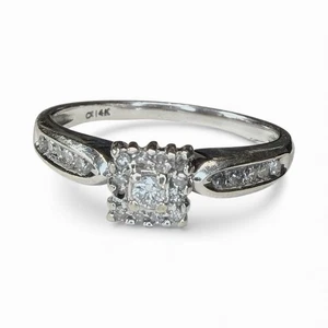 14K Weißgold 1/4 TCW Diamant Quadrat Halo Verlobungsring Größe 7,5 Ring - Bild 1 von 9