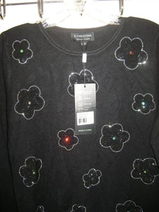 PULL COLLECTION FEMME S.CRISTINA/noir doux L/XL 100% cachemire et strass neuf avec étiquette - Photo 1/3