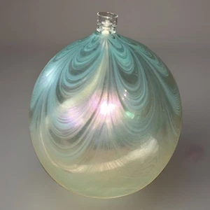 Vtg Orb Iridescent Hand Blown Art Glass Oil Lamp Lava Ash Saint Helens Candleman - Picture 1 of 6