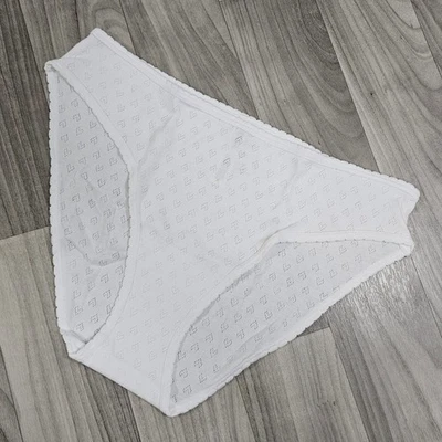 Victoria's Secret PINK Cotton Bikini Panty with Hearts Knit Pattern, White - Image 1 of 3