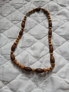 Brown Wooden Beaded Necklace Two Tone Wood Beads - Picture 1 of 3