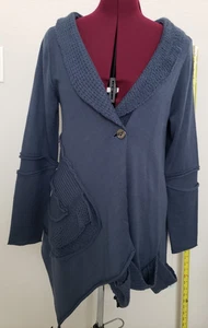 LanVie Cashmere Blend Cardigan Sweater M Navy Textured Knit Pocket Cozy - Picture 1 of 12