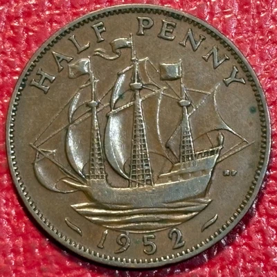 VERY FINE VF 1952 GREAT BRITAIN ENGLISH 1/2 HALF PENNY CENT-NOV287 - Image 1 of 2