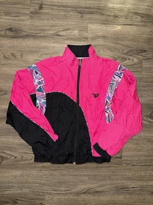 Chaqueta cortavientos retro vintage años 90 Reebok rosa/negro con cremallera - pequeña mediana Foto 1 de 4