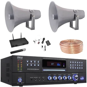 Receptor de micrófono Pyle PD3000BAH, 2x altavoz de bocina de 12,7"" 60 W, cable, sistema de micrófono - Imagen 1 de 5