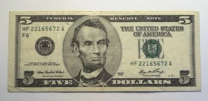 Series 2006 Transitional Old $5 Five Dollar Note/ Bill HF22165672A - Circulated - Picture 1 of 2