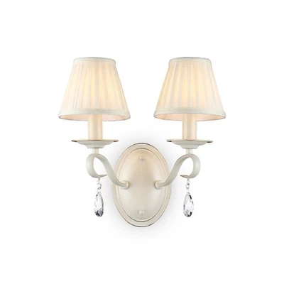 Applique Shabby Chicbrionia Metallo Beige 2 Luci Diffusori Vetro Bianchi - Immagine 1 di 4