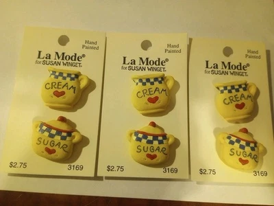 Lot of 3 La Mode Vintage Buttons Kitchen Cream Sugar Hand Painted  - Image 1 of 3
