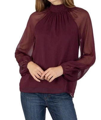 $278 Blusa Joie Boho Manga Larga Fruncida Talla L Vino Profundo Manga Larga Foto 1 de 4